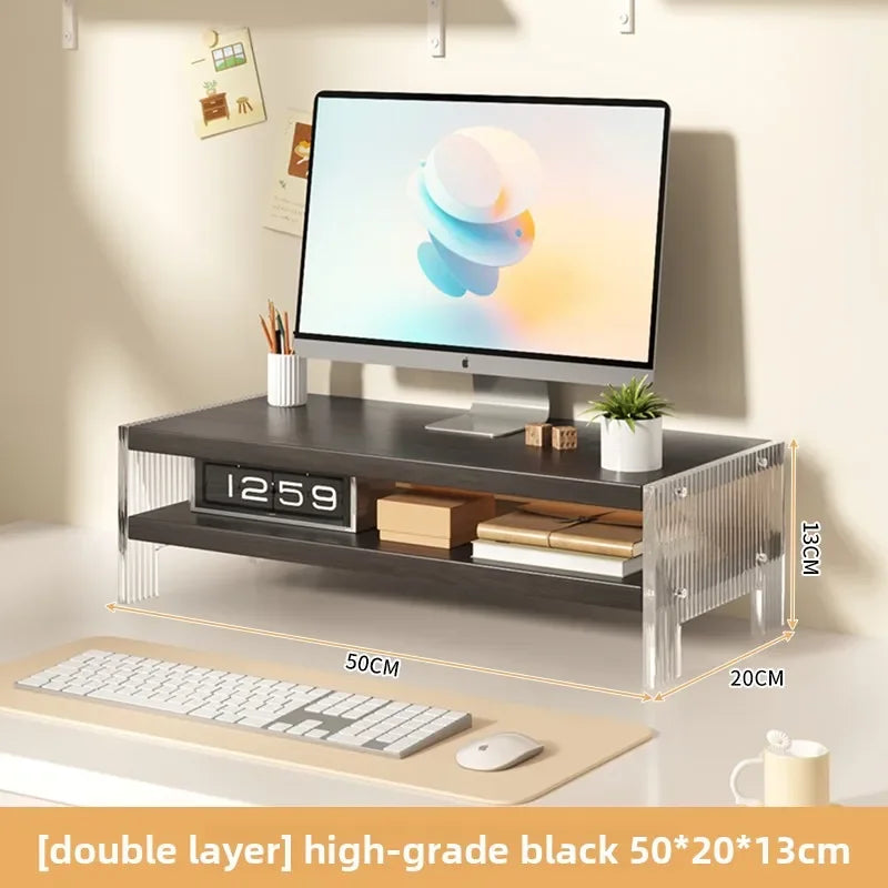 Acrylic Desktop Cuter Elevation Stand Home Office Desk Storage Organizer Platform Cuter Monitor Prop Up - black double