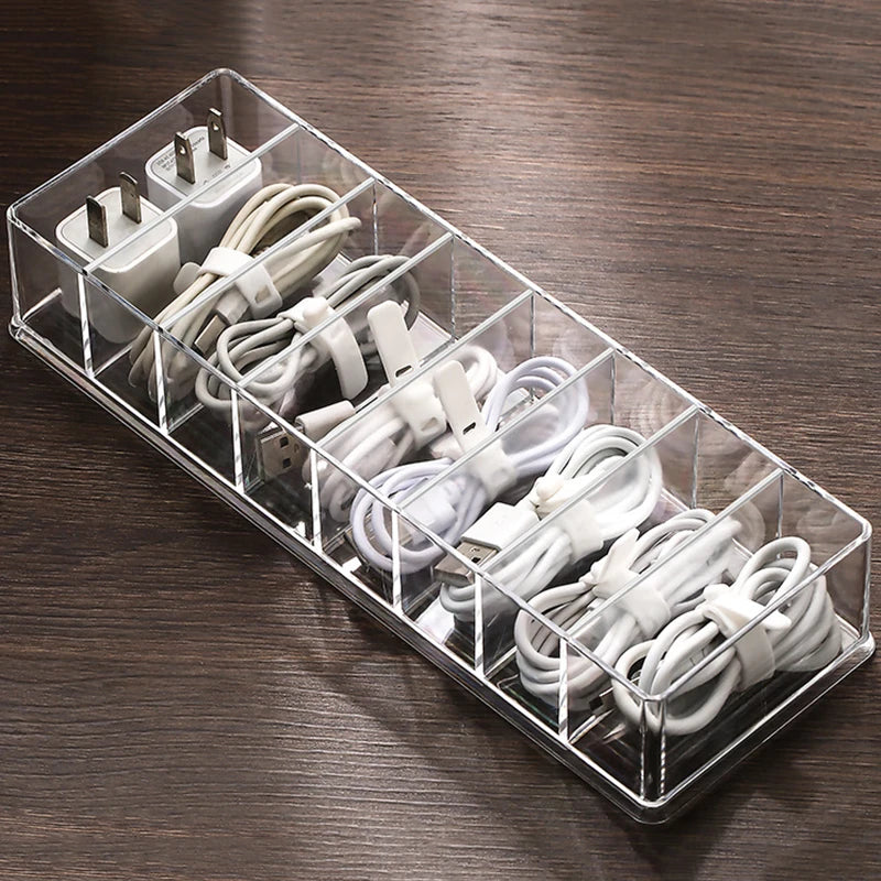 Desktop Cable Line Storage Box Organizer Transparent Plastic Phone Charging Cables Power Cord Organizer Box