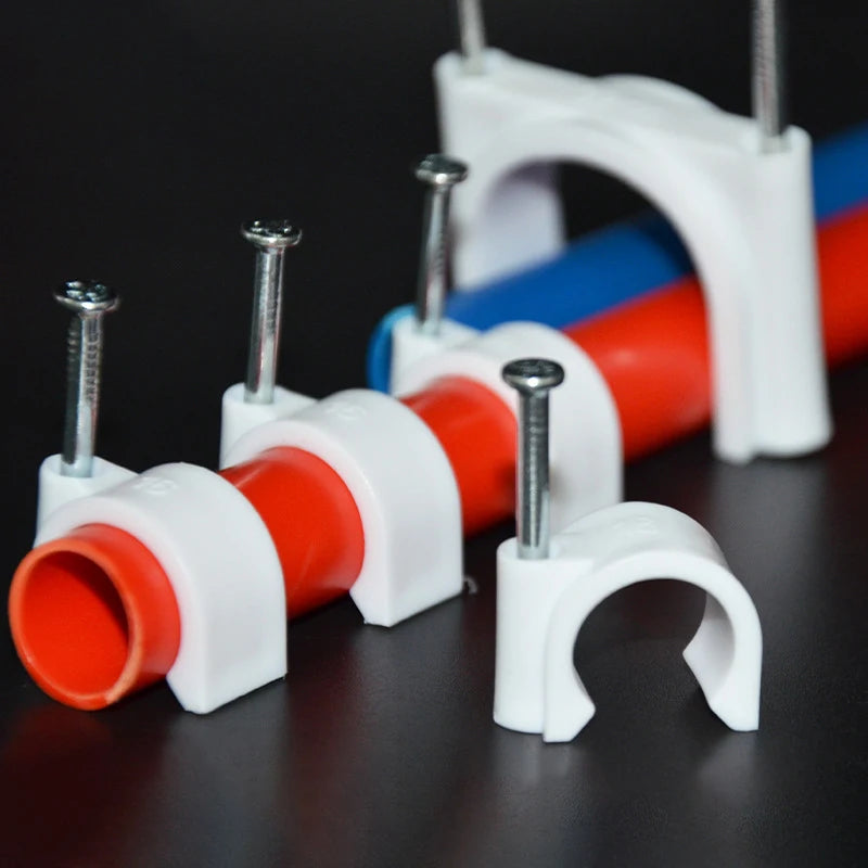 45PCS Round Cable Clips 16/20/25mm C Shaped Steel Nail Wire Clamp PVC Pipe Clamp Line Cord Buckle Management Fixed Wall