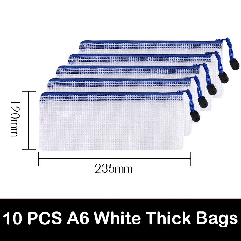 10/20 Pcs Mesh Zipper Pouch Document Bag Waterproof Zip File Folders A4 A5 A6 School Office Supplies Pencil Case