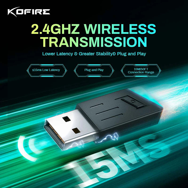 Kofire UG-06 Gaming Headset Low Latency 2.4G Bluetooth Wireless Headphones with Mic RGB Gradient Light Wired for PC PS5