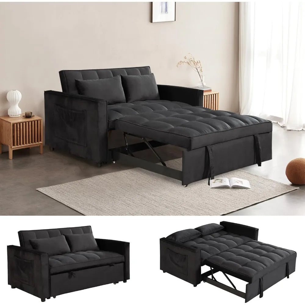 Sleeper Sofa Velvet Pull Out Sofa Bed Convertible Sofas Couch Adjustable Backrest Loveseat Sofa Couch Side Pocket