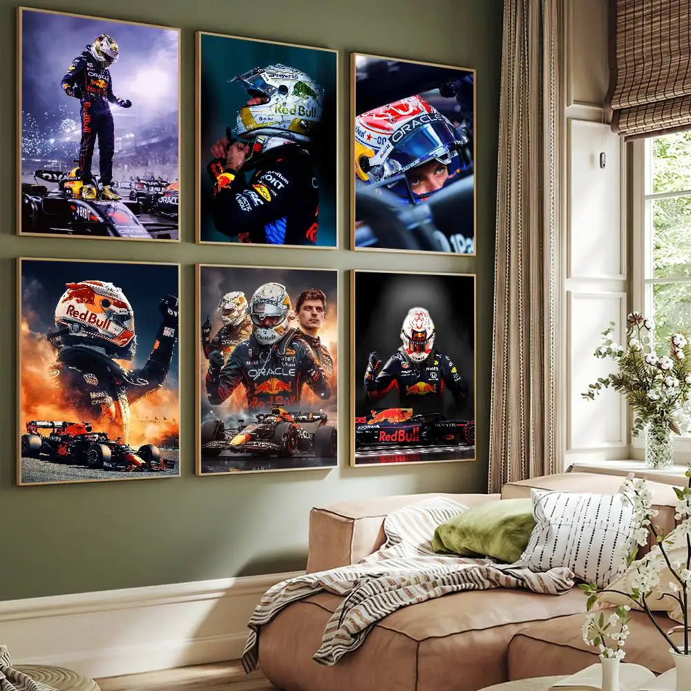 F1 Racer M-Max V-Verstappen Poster Self Adhesive Painting Living Room Office Decoration Bedroom Home Wall Sticker Prints