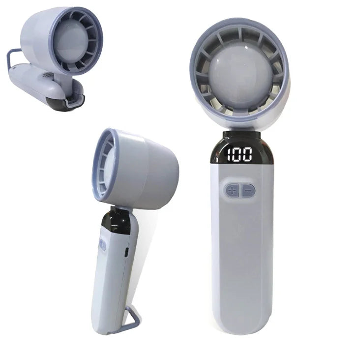 2025 Air Cooling Fan USB Charging LED Digital Display Portable Hand Fan Mini USB Desk Fan Travel Camping Outdoor - Blue