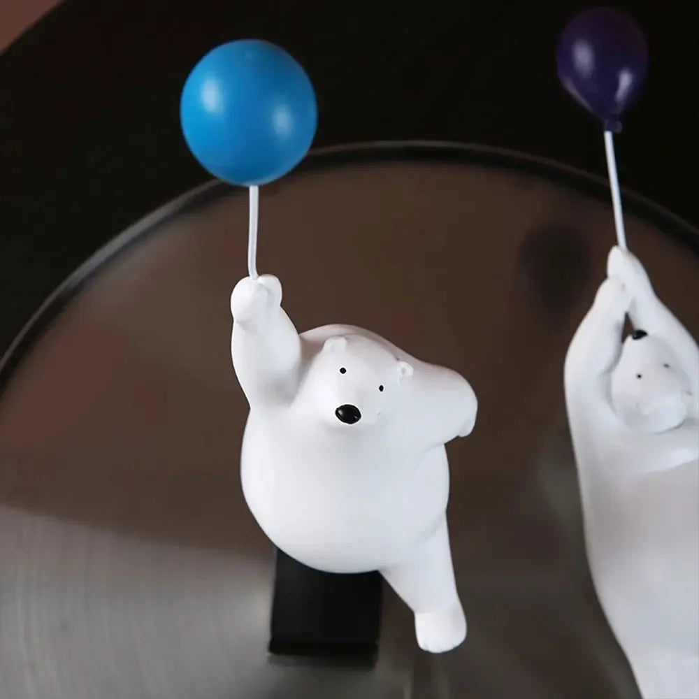 Resin Creative Balloon Polar Bear Home Decor Decoration Room Figurines For Interior Desk Accessories Kawaii Statue