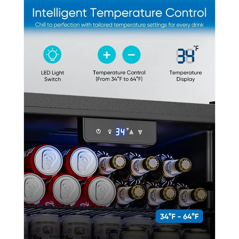 3.2 Cu.Ft Mini Fridge with Glass Door - 126 Can Beverage Refrigerator Cooler for Drink Beer Wine Soda,4 Adjustable