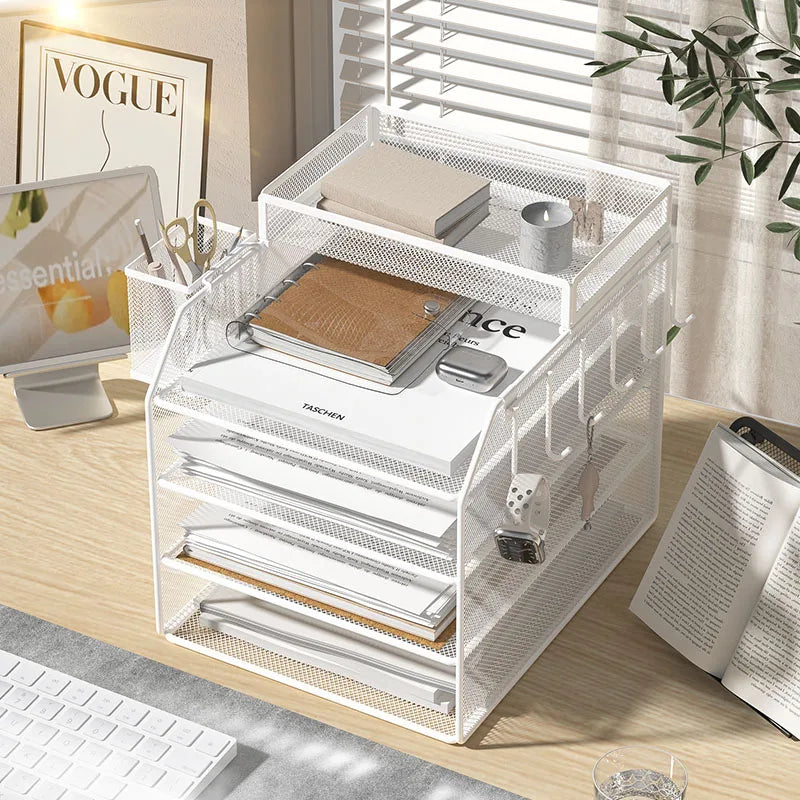 Metal file rack desktop file storage box integrated multi-layer document rack office desk bookshelf book stand