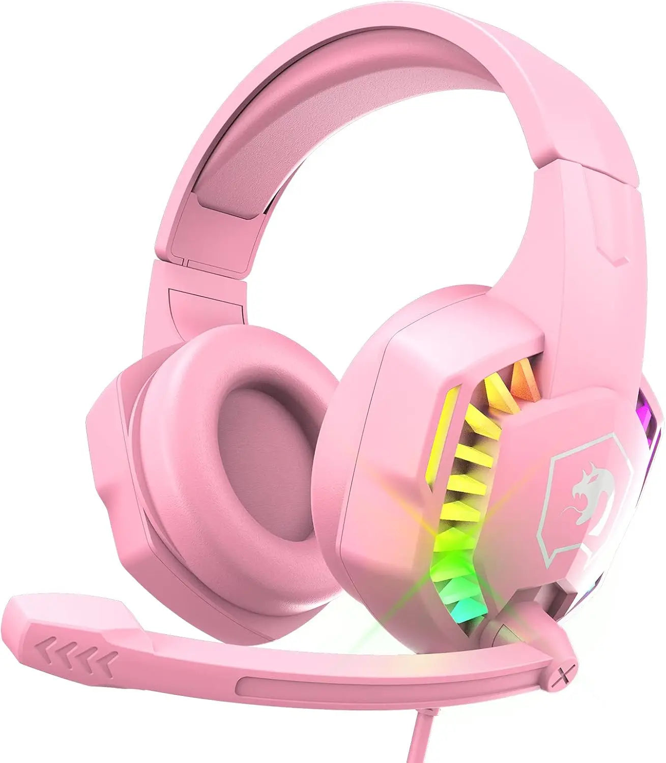 Wired Gaming Headset RGB Backlight Retractable Noise Isolating Microphone Stereo Sound Deep Bass Memory Foam Earmuff