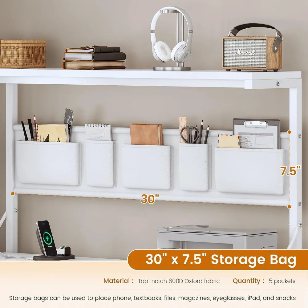 Corner Computer Desk Reversible L Shaped Computer Desk with Fabric Drawers and Power Outlet 47.2” Gaming Desk with LED