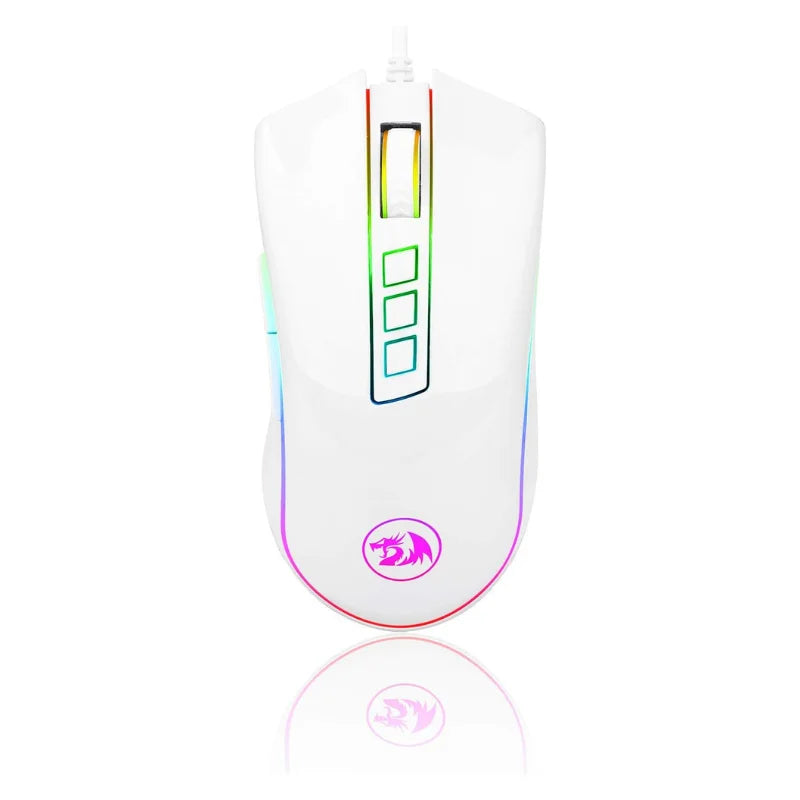 Redragon M711 PC Gaming Mice Wired Mouse 7 Programmable Buttons Customizable RGB 10,000 DPI Ergonomic Mouse - WHITE