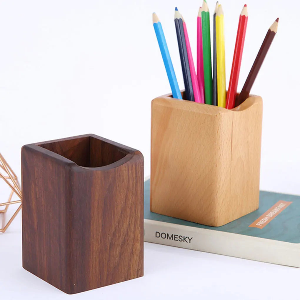 Wood Multi-Function Pencil Pot Lightweight Bamboo Pen Holder For Office Desks Eco-friendly - As Picture / CHINA