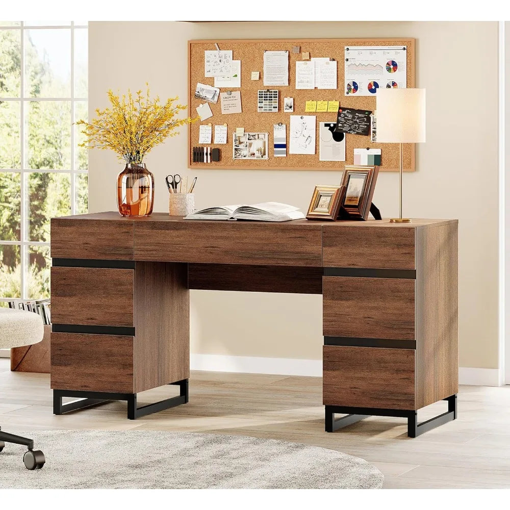 59 Modern administrative desk with drawers wooden computer desk with charging station home desk with file drawers