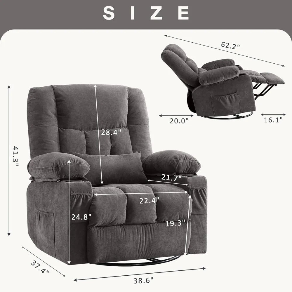 Massage Swivel Rocker Recliner Chair with Vibration Massage and Heat ErgonomicLounge Chair for Living Room with Rocking