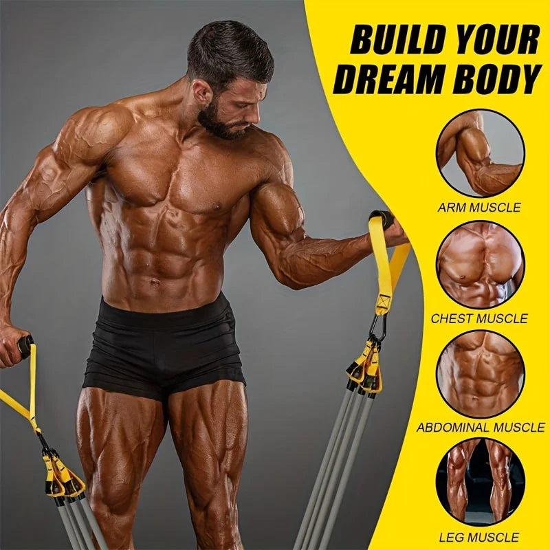 12 piece high-strength tension rope training set - environmentally friendly TPE latex anti breakage elastic