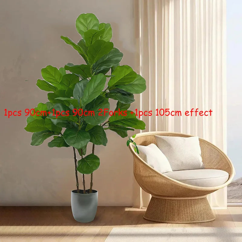 23-41in Artificial Ficus Tree Fake Plants Tropical Plastic Palm Tree Real Touch Banyan Leafs Home Shop Office Garden