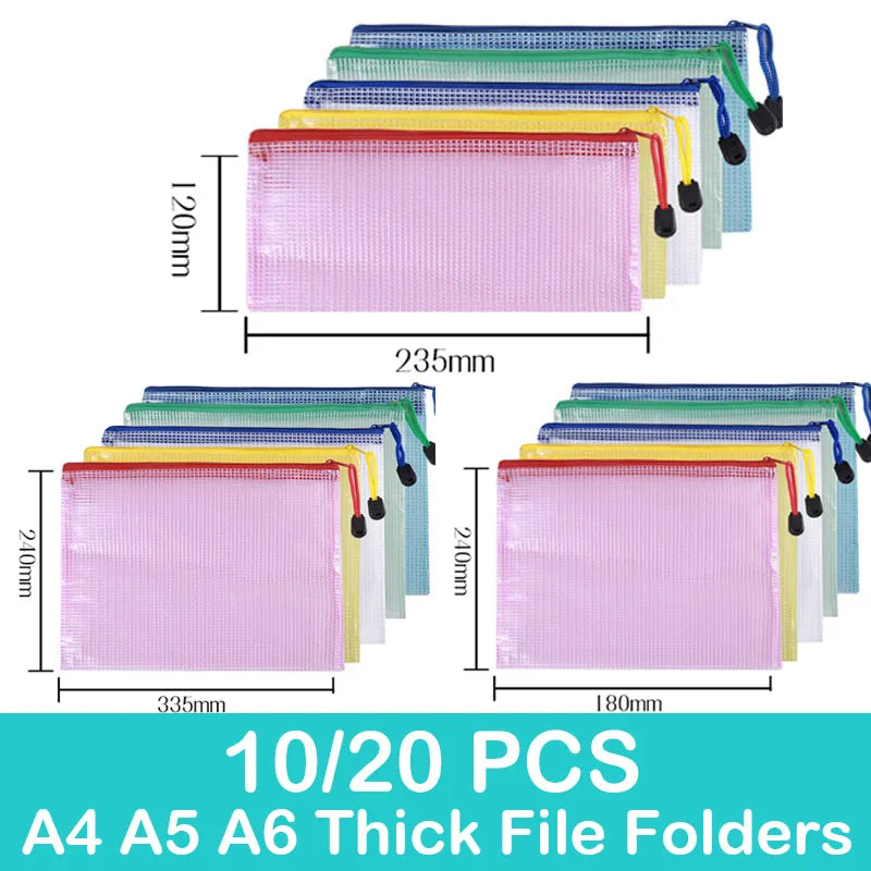 10/20 Pcs Mesh Zipper Pouch Document Bag Waterproof Zip File Folders A4 A5 A6 School Office Supplies Pencil Case
