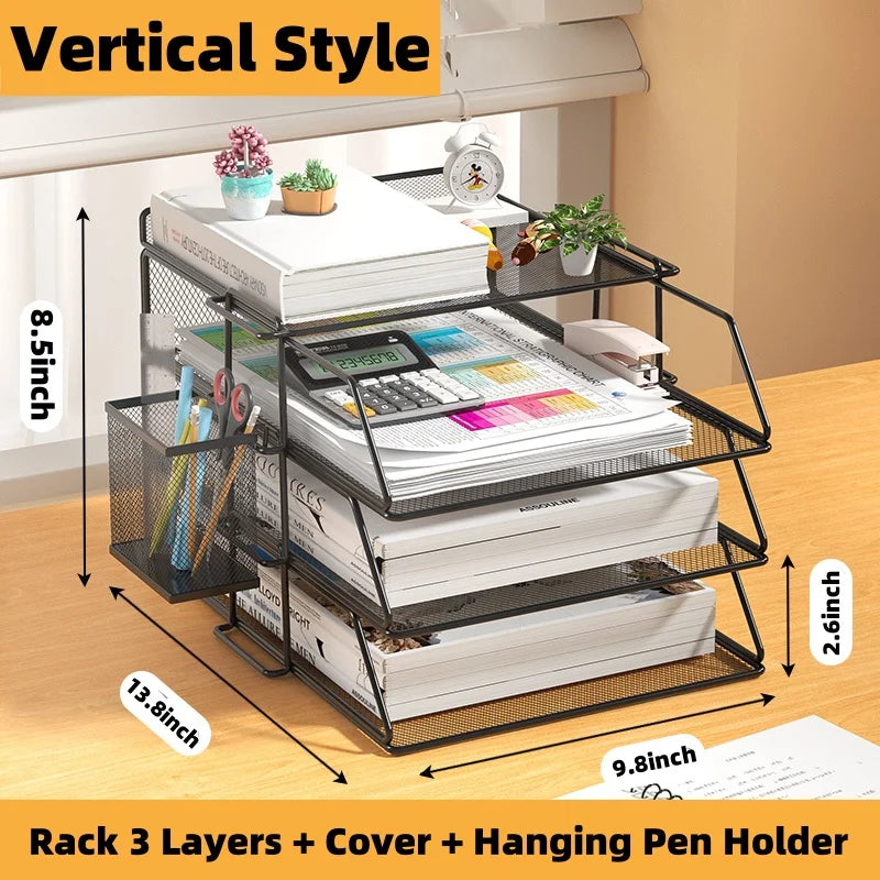 Office A4 Paper Desk Organizer Document File Letter Book Brochure Filling Tray Rack Shelf Carrier Metal Wire Mesh