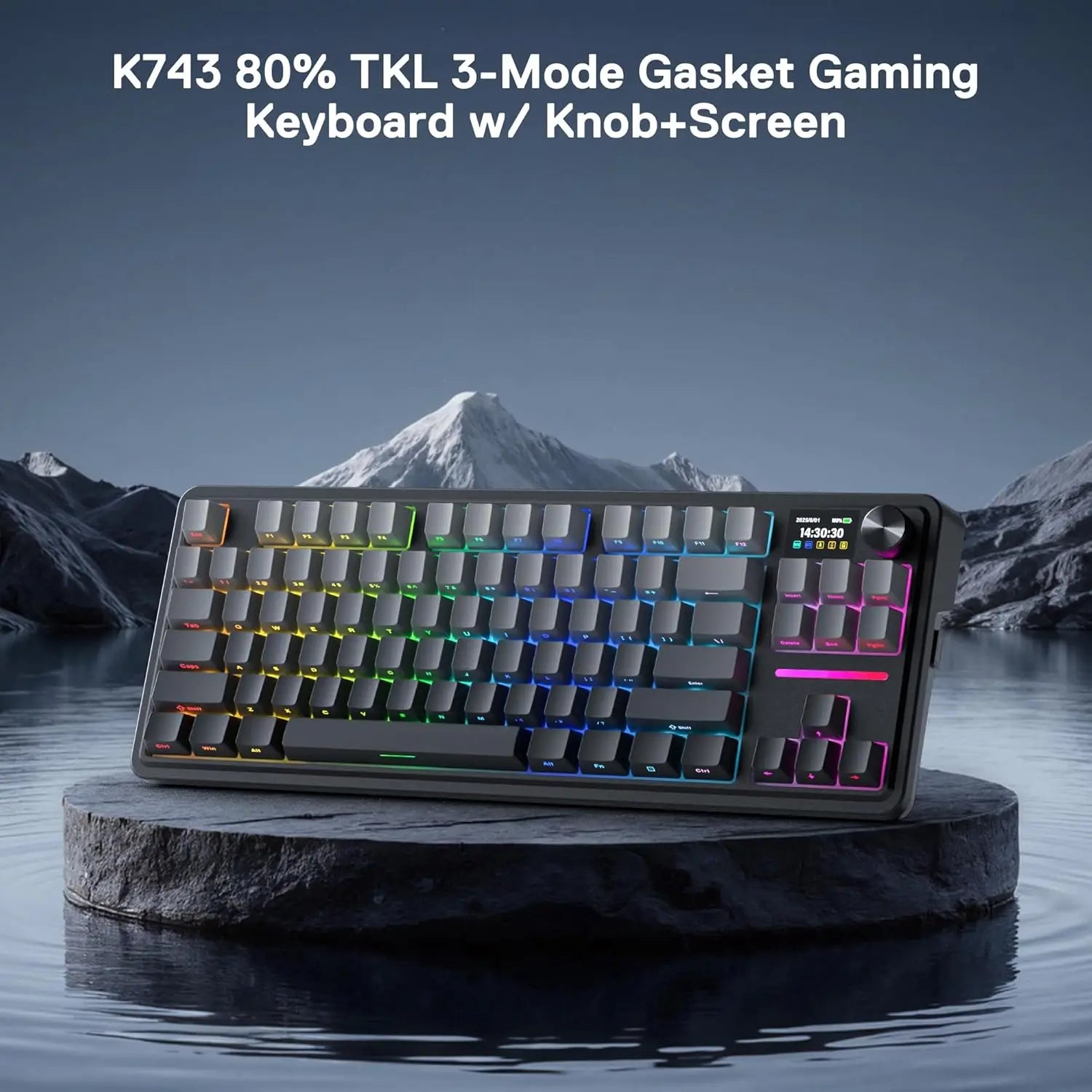 Redragon K743 PRO GB 80% Gasket RGB Gaming Keyboard w/Hype 1.14’’ TFT Screen & Knob 84 Keys Mechanical Keyboard 5-Layer