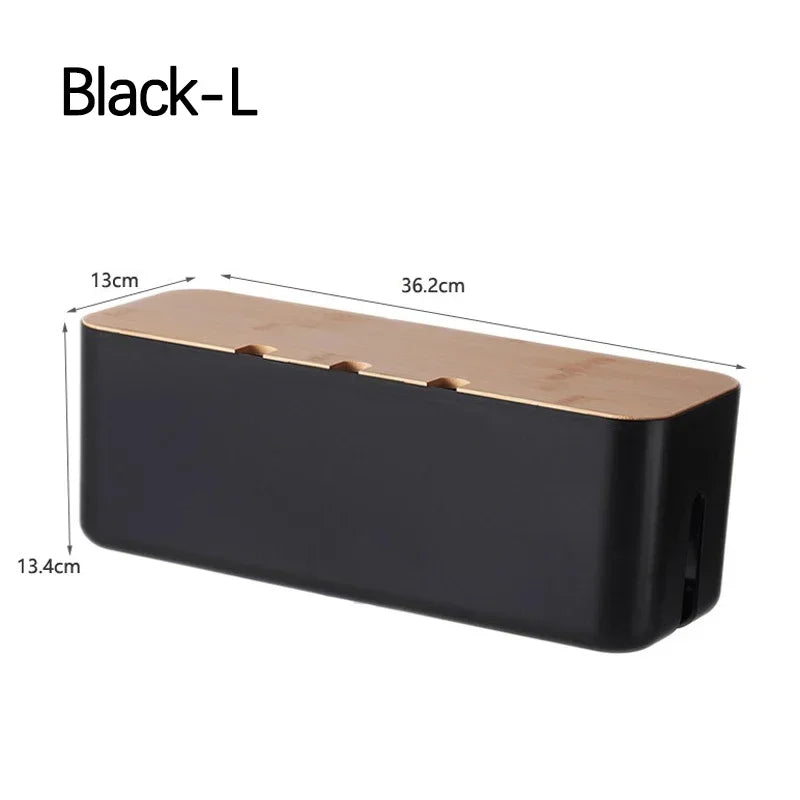 Bamboo Cover Cable Management Box Wire Junction Board Storage Box Hide Wires Power Strips Desk Cable Computer Organizer