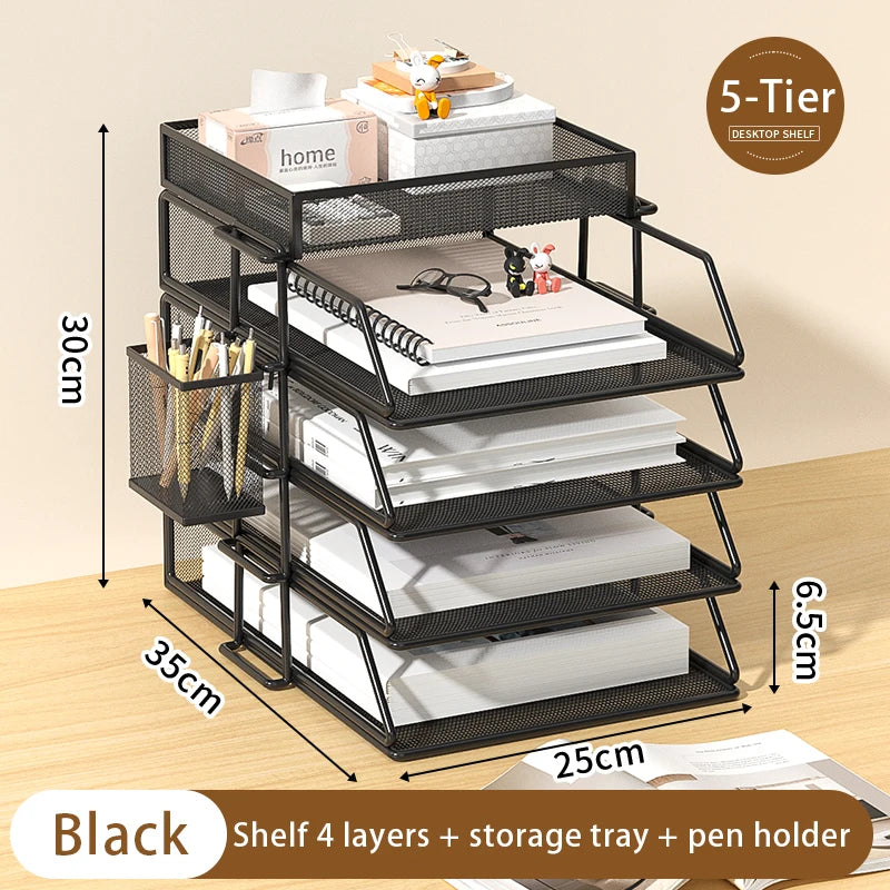 Desk storage and accessories 4-tier paper trust tray storage box with file holder desk storage office supplies desk