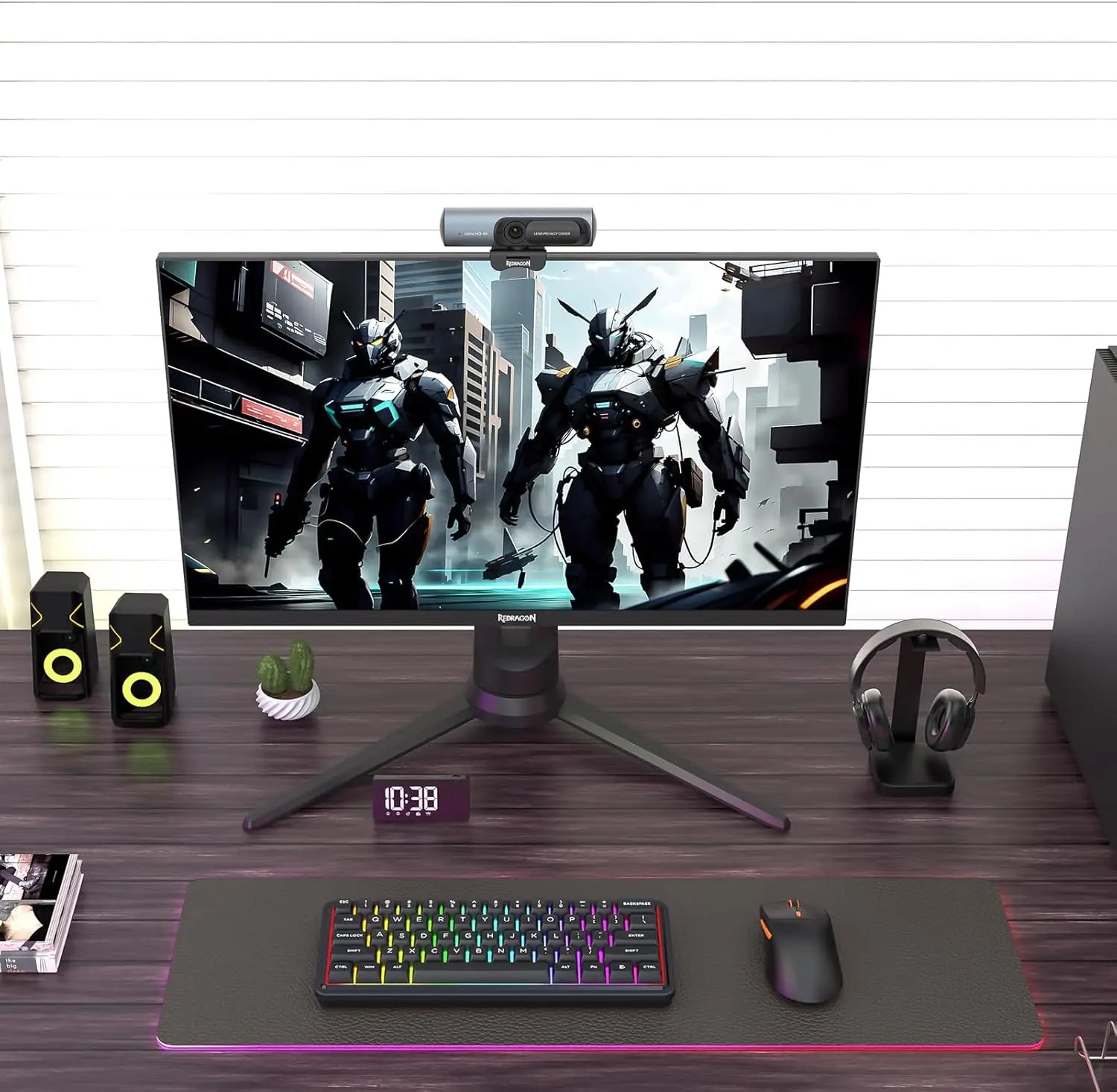 Redragon GW911 4K Webcam for PC Ultra HD with Dual Noise-Cancelling Mic PDAF Auto Focus Auto Light Correction Plug &