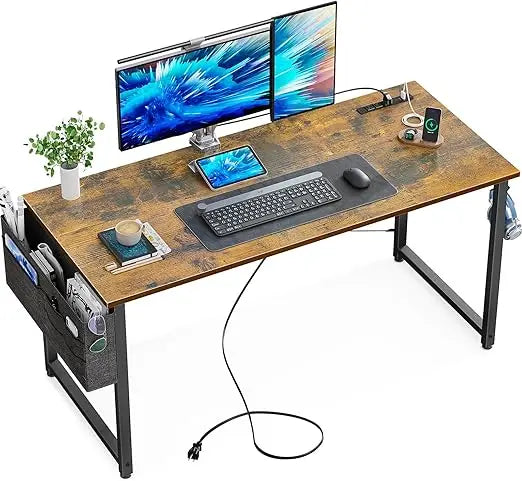 Small Desk with Power Outlets and USB Port Computer Desk for Home Office Gaming Simple Modern Style Writing Desks