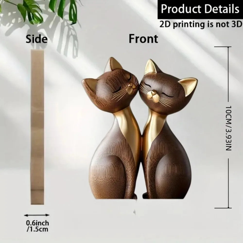Wooden Kitten Dog Couple Sculpture 2D Flat Cat Rabbit Gift Light Dark Wood Grain Desktop Entrance Home Decor Decorative