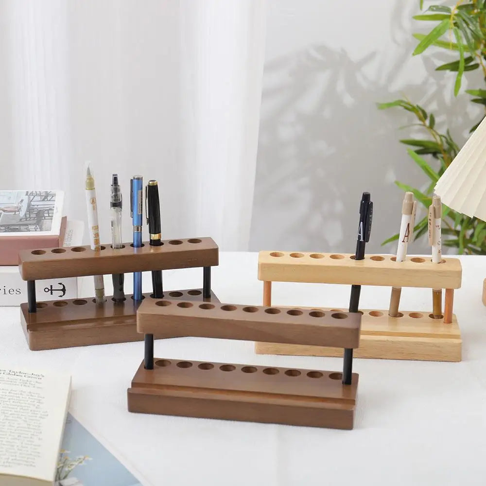 1PC Walnut Wood Pen Holder Desk Organizer Phone Stand Storage Retro Wooden Pen Holder Desk Stationery Pen Storage Phone