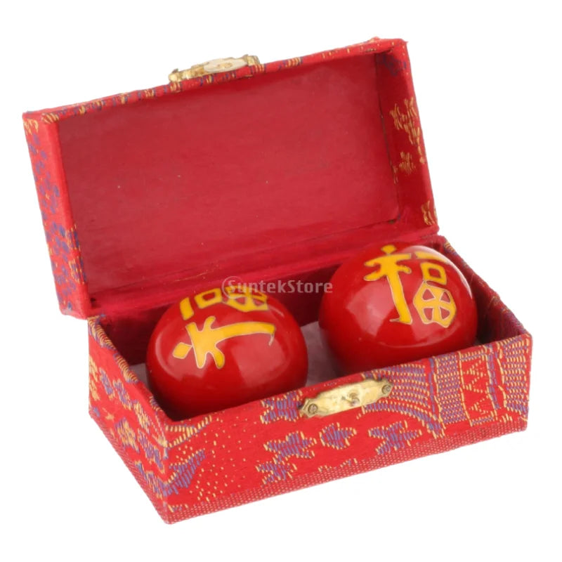 2pcs Chinese Baoding Balls With Fitness Seniors Finger Dexterity Massager Baoding Balls Relax - Fu Word Red 42mm