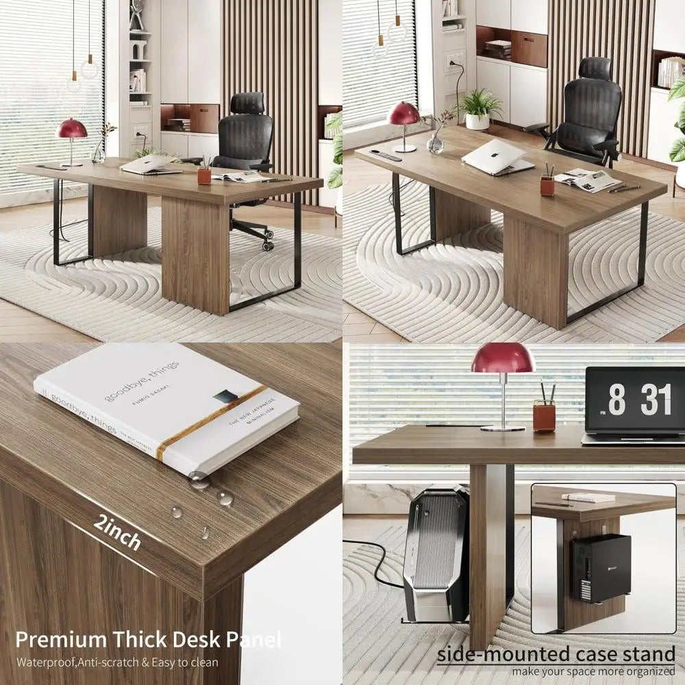60-Inch Large Executive Desk Modern Minimalist Wooden Computer Office Desk Workstation with Extra Thick Tabletop