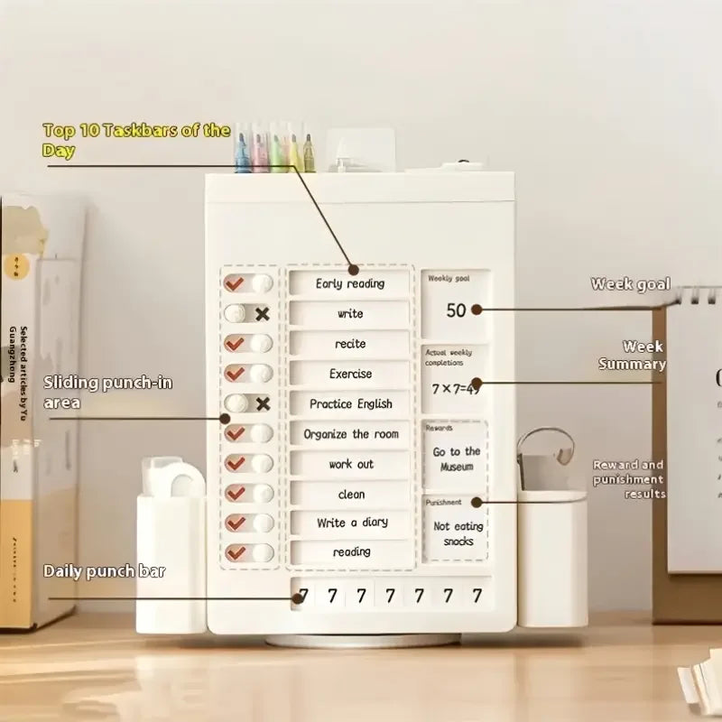 Daily Weekly Planner Stationery Organizer 360° Rotating Storage Box Self-Discipline Pen Holder Office Accessories Desk