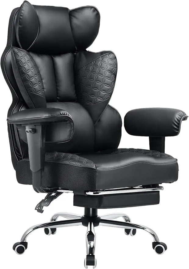Big and Tall Office Chair 400LBS Wide Ergonomic Gaming Chair with Deluxe Embossing Designed Leather with Foot