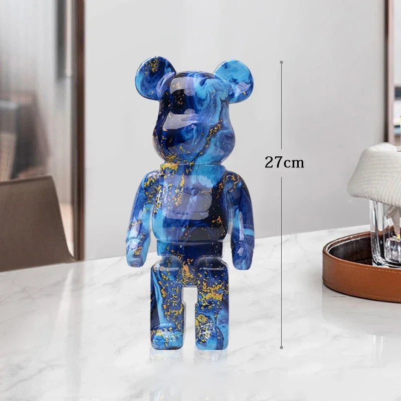 27cm Graffiti Bear Statue Paint Block Bear Decor Resin Desktop Ornaments Home Decoration Living Room Bear Floor