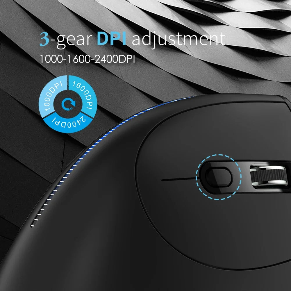 ZELOTES F-36A 2.4G Ergonomic Vertical Mouse 6 Buttons Wireless Rechargeable Mice 2400 DPI Adjustable Computer