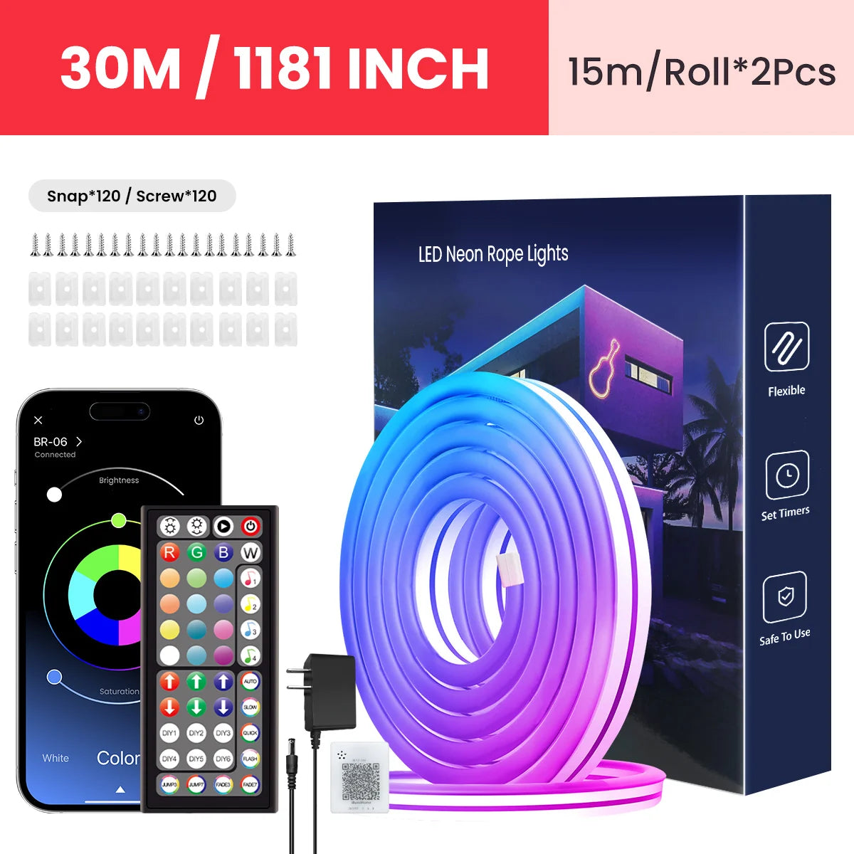 Neon LED Rope Lights LED Lights For Bedroom Flexible LED Light Strip With Remote And APP Control RGB Lighting Strip