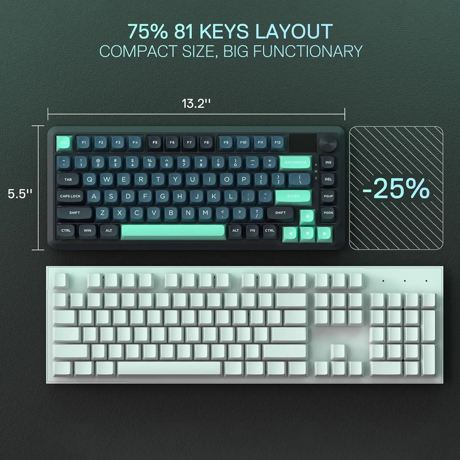 Redragon K724 PRO Wireless Gasket Gaming Keyboard w/Hype Screen & Knob 81-Key Mechanical Keyboard Mint Mambo Switches