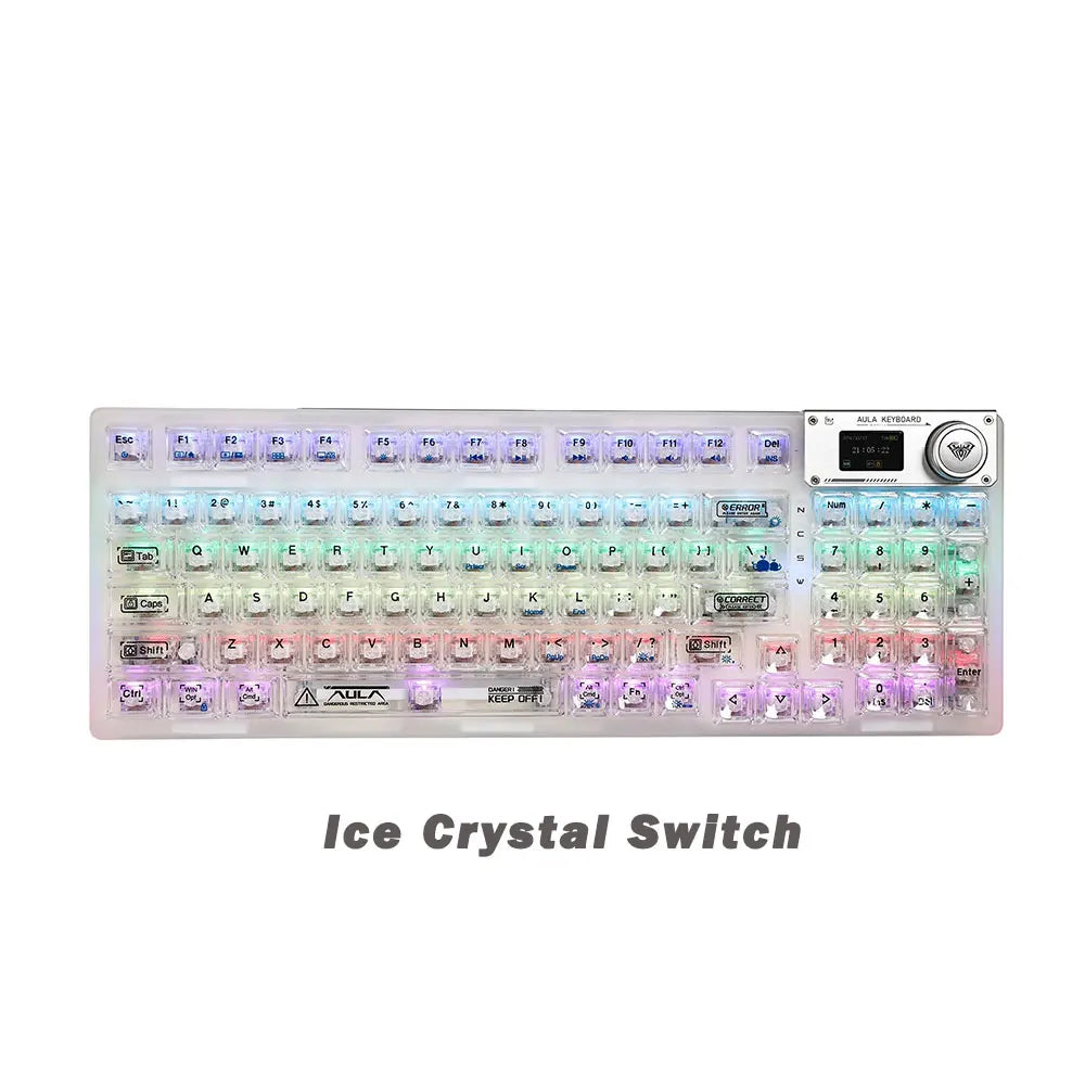 AULA F98pro Wireless Gaming Keyboard RGB Backlit Full Keys Hot-swappable Transparent Keycaps Cherry Profile with LED