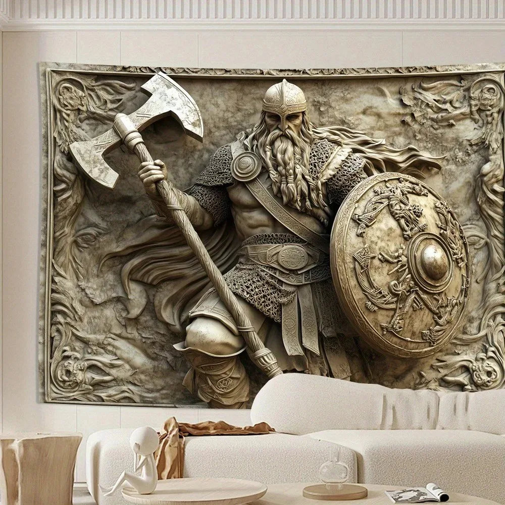 Viking Warrior 3D Tapestry Norse Myth Wall Art Embossed Decor for Living Room Bedroom Office Gift for Gamers