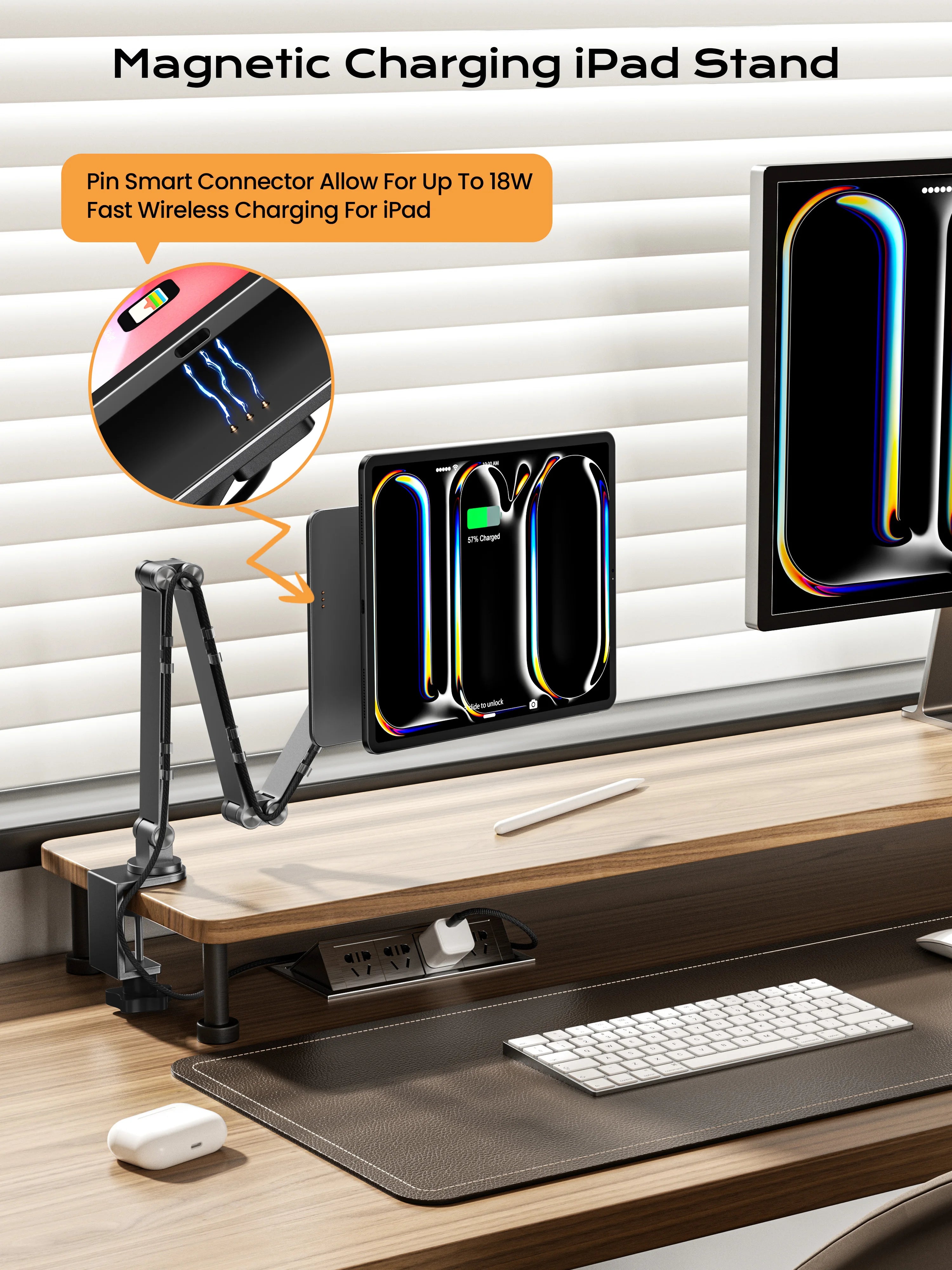 LULULOOK Magnetic Wireless Charger Stand For iPad Pro M5 M4 13/12.9/11/M2 iPad Air 5/4 Foldable Arm Holder Aluminum