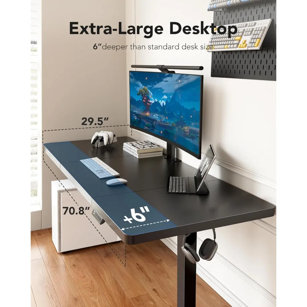 HUANUO 71 x 30 inch Electric Standing Desk Powerful Brushless Motor Large Height Adjustable Table,Thick T-Shaped Frame