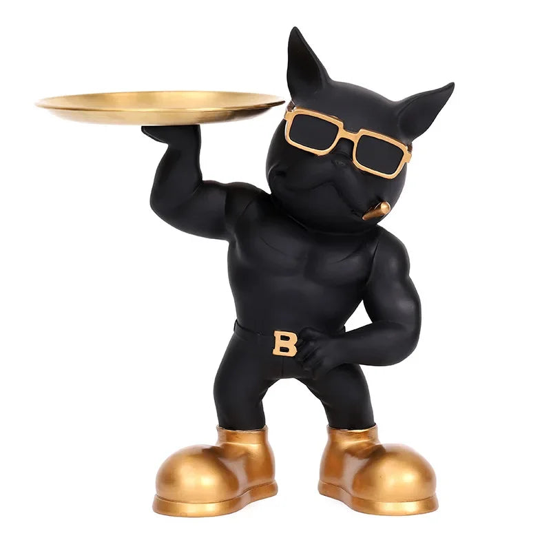 Creative Bulldog Ornament Key Storage Tray Home Entryway Front Desk Home Living Decor - black