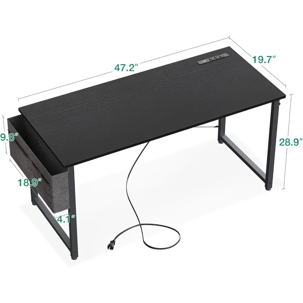 Small Desk with Power Outlets and USB Port Computer Desk for Home Office Gaming Simple Modern Style Writing Desks