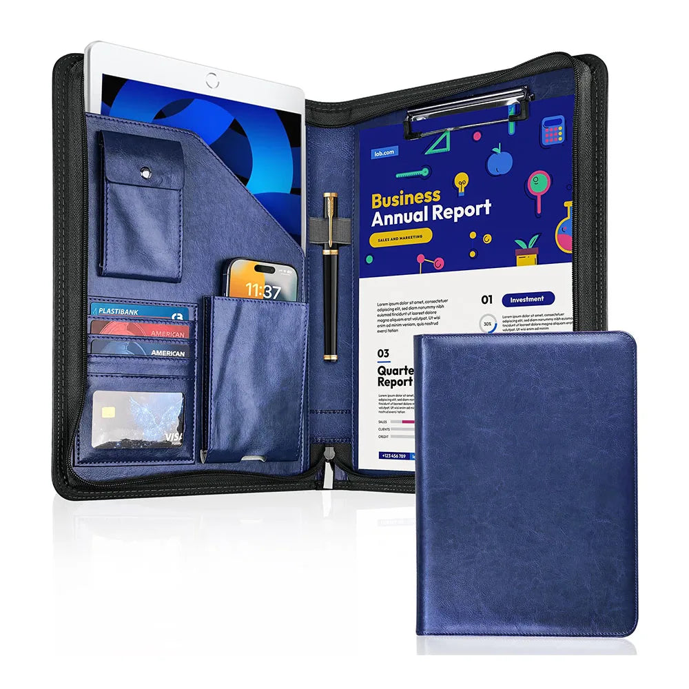 Zippered Padfolio Organizer Leather Planner Binder 10.2 Inch Portfolio Folder for Documents Letter Size Business Card