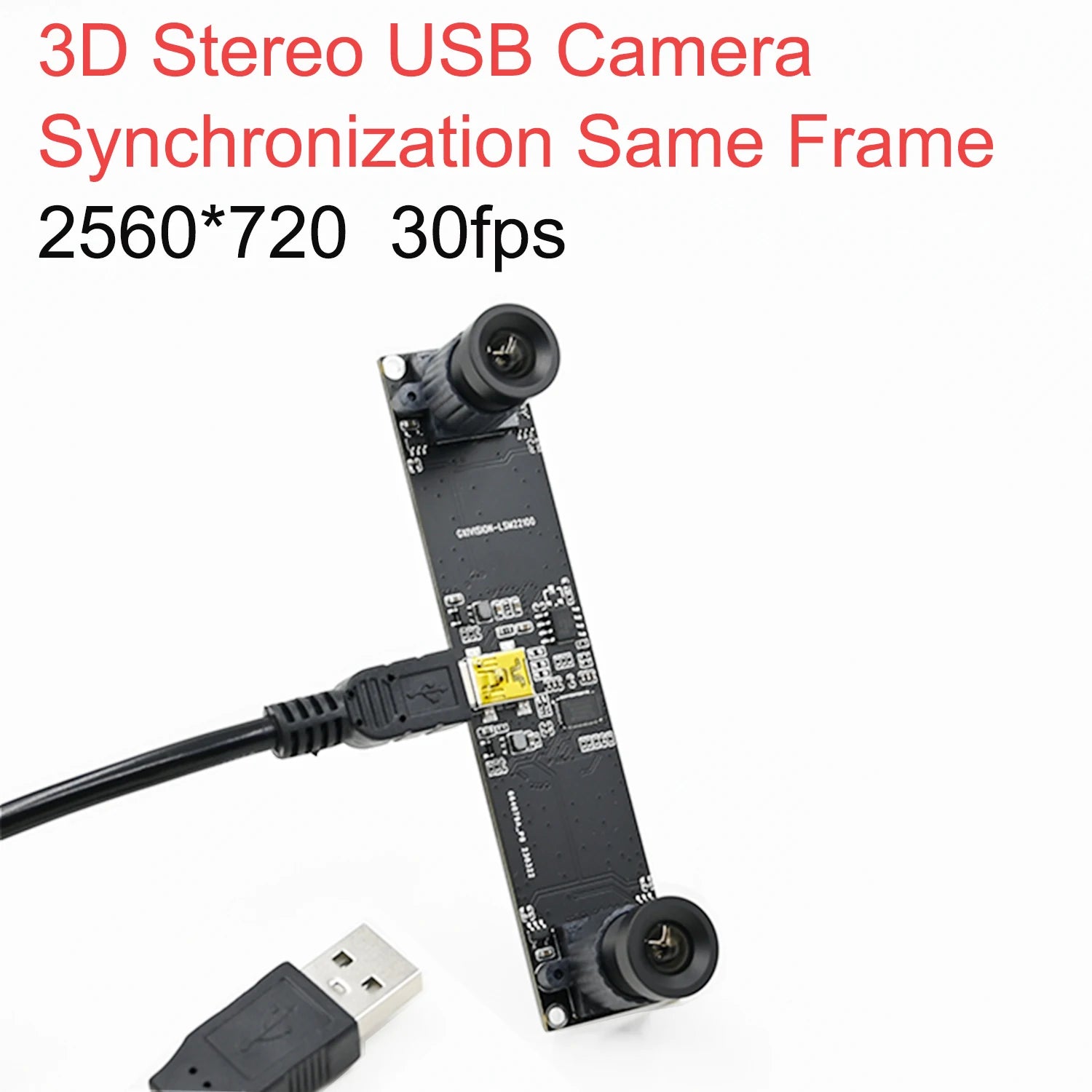 USB Camera Module Dual Lens 720P,Synchronization Same Frame,2560x720 30fps,Fixed Focus Webcam 2MP,For 3D Modeling VR