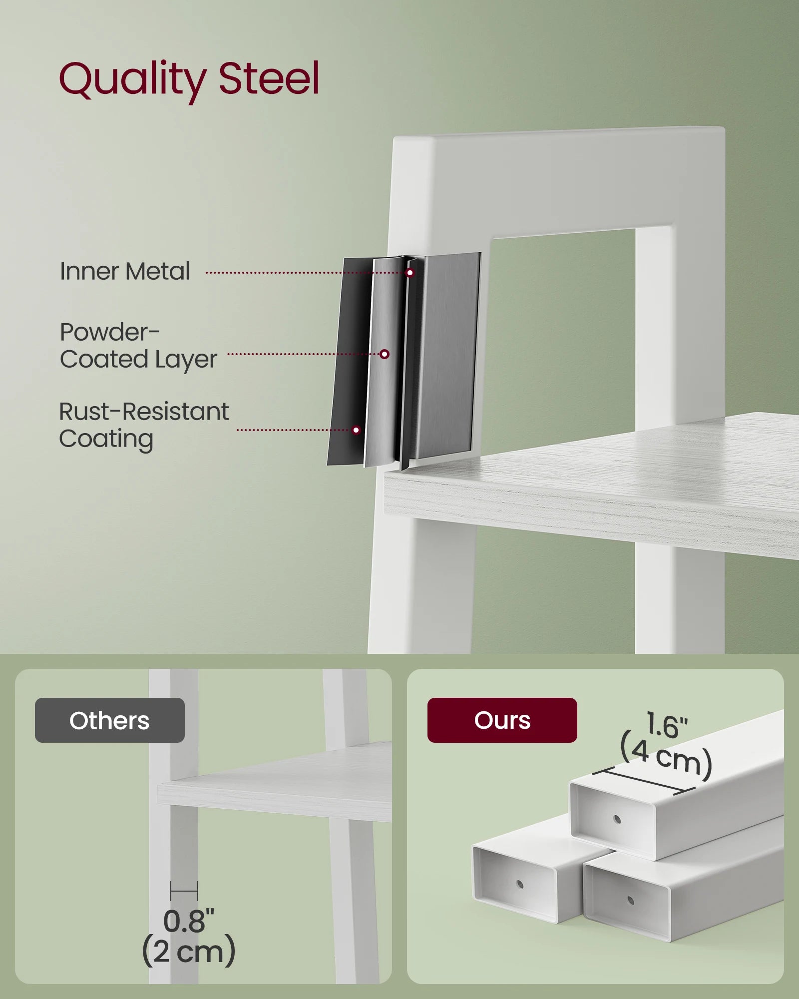 VASAGLE Ladder Shelf 4-Tier Bookshelf Storage Rack Bookcase with Steel Frame for Living Room Home Office Kitchen Bedroom