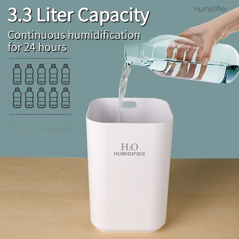 New 3.3L Large Capacity Quiet Humidifier for Home Bedroom Air Hydration Aromatherapy Diffuser with 8H Timer and Light