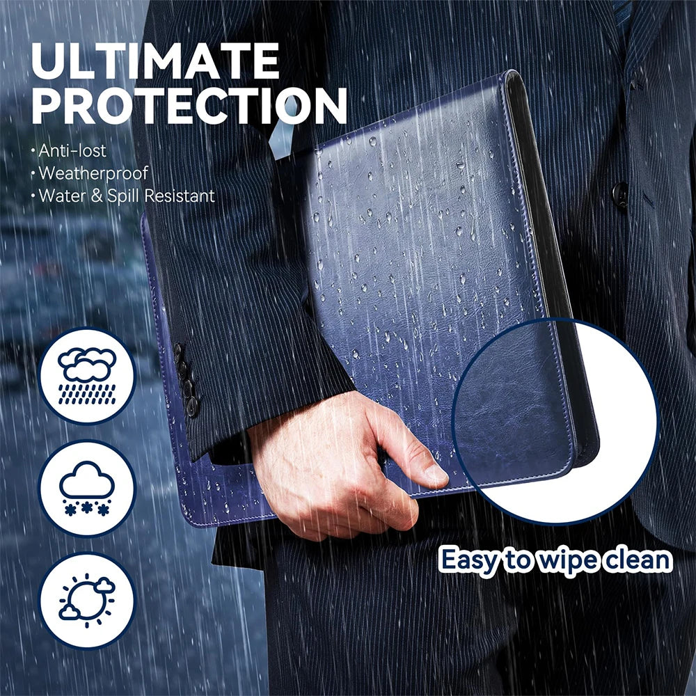 Zippered Padfolio Organizer Leather Planner Binder 10.2 Inch Portfolio Folder for Documents Letter Size Business Card