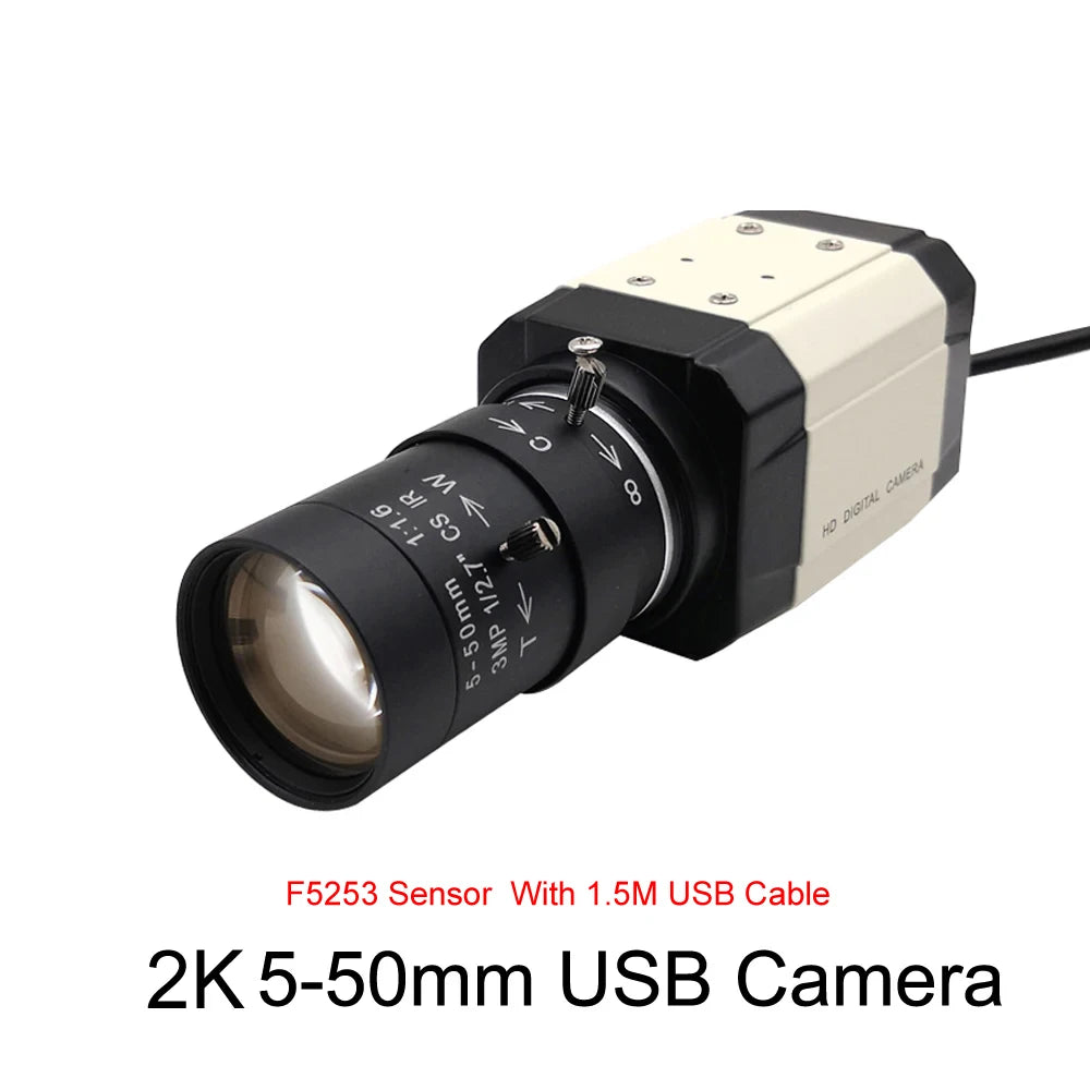 Industrial 5MP USB Webcam 30fps IMX335 With 2.8-12m/5-50mm Varifocal CS Lens 2K 4MP F5253 Usb Camera OTG UVC Plug