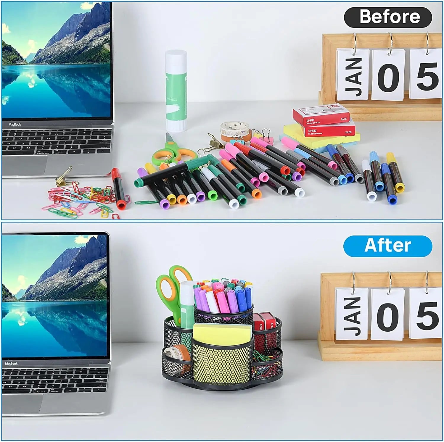 Pen Holder for Desk 360 Rotating Pencil Holder Cup Holder for Desk Office Desk Organizers and Accessories in Black