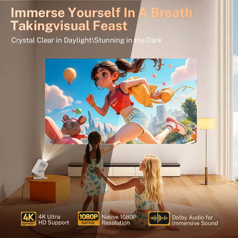 4K Ultra HD Projector 4500 Lumens Native 1080P Home Theater Projector with Built-in Speakers,120” Display with WiFi &